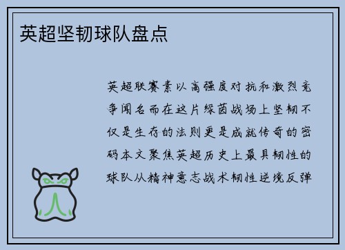 英超坚韧球队盘点